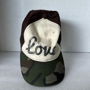 Infinity LOVE 100% Cotton Hat Adjustable Fit Glittering LOVE Brown, Cream & Camo